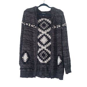 Vintage Y2K Wetseal Womens Gray Hooded Cardigan Size XL Aztec Print Metallic